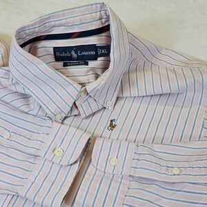 Ralph Lauren Oxford Shirt Mens XL Pink Striped‎ Button Down Flesh Pony Preppy